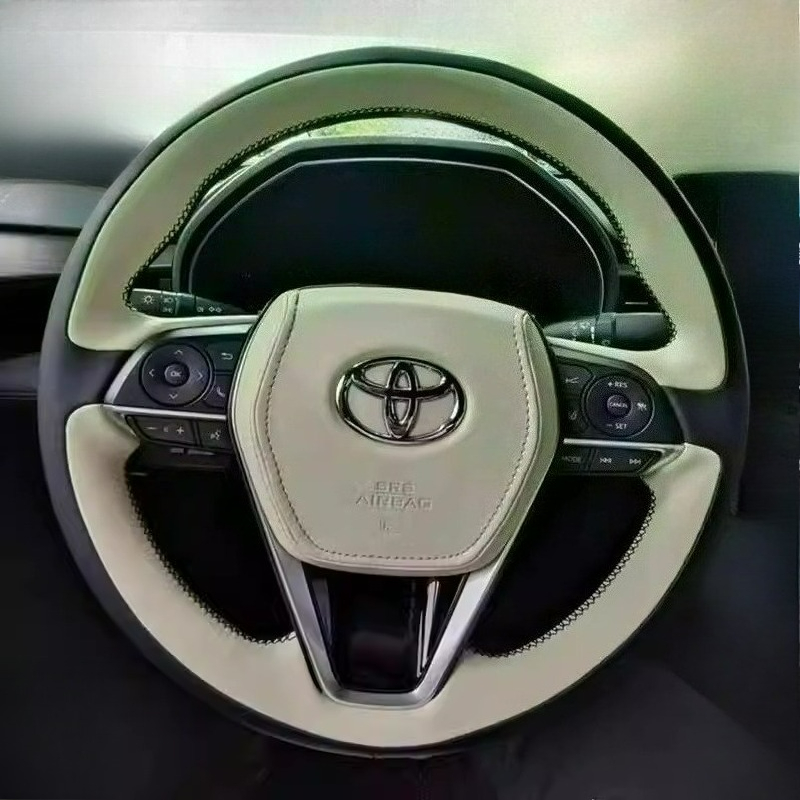 Leather Cleaner Interior - ปลอกหุ้มพวงมาลัยรถยนต์หนังสีดำขาวเย็บมือ สำหรับ Toyota Avalon Camry Crown